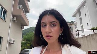 wife teasingly fucked with cum on face for a public cumwalk