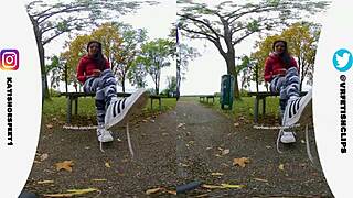 A 3d girl in vr180 wears sweaty adidas sneakers and dirty socks for foot licking