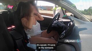 Pretty naughty girl asks directions from stranger and lets him touch her