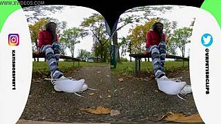 A 3d girl in vr180 wears sweaty adidas sneakers and dirty socks for foot licking