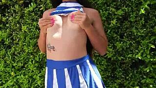 Super Sexy Naked Cheerleader Flashing for You