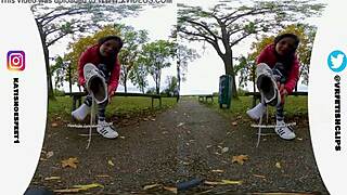 A 3d girl in vr180 wears sweaty adidas sneakers and dirty socks for foot licking