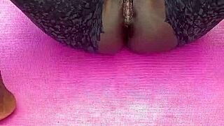 Is This Ebony Milf Spreading Her Pussy During Morning Workout?