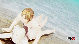 genshin impact hentai - lumine is fucked in the beach - asian japanese anime manga porn