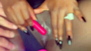 sexy black model masturbates with vibrator for white guy in softcore solo