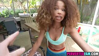 Ebony teen intensely bribes stepbrother with her pussy