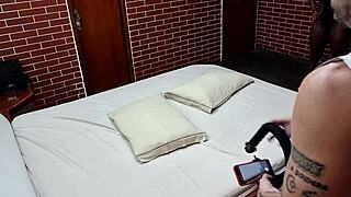 Young Mulata Slut Fucks Two Guys Backstage