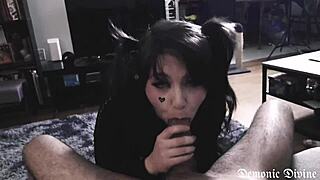 Cute Goth Girlfriend Delivers Ahegao Deepthroat Blowjob POV