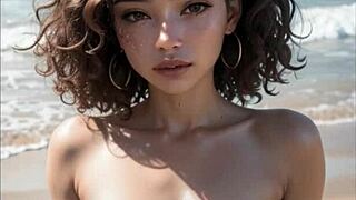 Curly-haired teens fuck intensely on the beach compilation