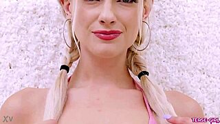 radiant blonde girl shows off her sexy body