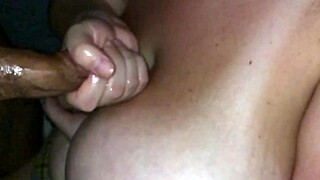 my wife strokes my dick in slow motion, natural tits out