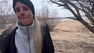 i fucked my pretty wife outdoor at the public lake in winter snow. rough and passionate