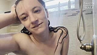 washing my body in pretty shower dakota marr wet hair brunette 💦