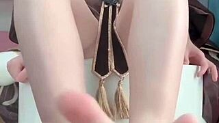 Hu Tao Simulates Footjob with Barefoot Teasing