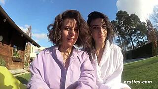 hairy amateur babes playing in the shower with fingering and licking