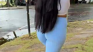 Morning walk in leggings and tight clothes