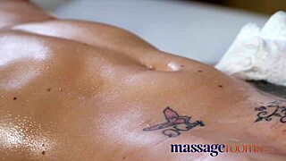 Petite British woman oiled up in massage room. FUCKED HARD until she SQUIRTS.