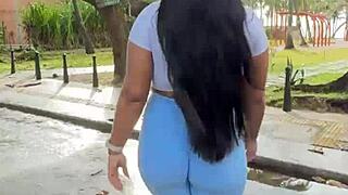 Morning walk in leggings and tight clothes