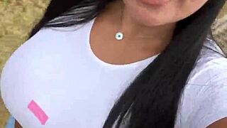 Morning walk in leggings and tight clothes