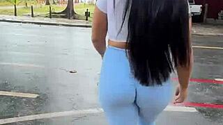 Morning walk in leggings and tight clothes