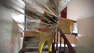 hey, check out this halloween witch regina noir in velma dinkley costume with yellow pantyhose at the old house stairway