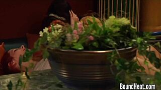 Busty big natural tits lesbian slave uses strapon to pleasure her madame