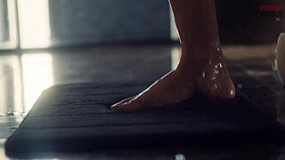 Lady snow masturbates juicy pussy with dildo, ending in golden shower 😍