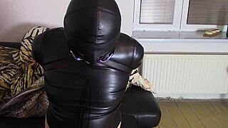 crossdresser katja drooling in leather bondage 😍