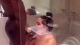 Chubby Brunette Rosina Gags On Tony's Monster Cock In Steamy Shower Blowjob