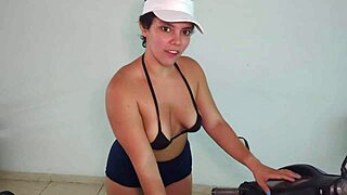 Step sister with huge ass helps wash bike in shorts, leading to delicious fuck