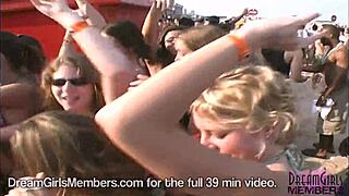 Dream girl flashes boobs and pussy in bikinis at texas beach party
