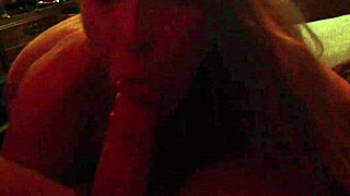 Blonde sexy girlfriend sucks cock with deepthroat and kissing