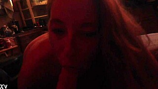 Blonde sexy girlfriend sucks cock with deepthroat and kissing