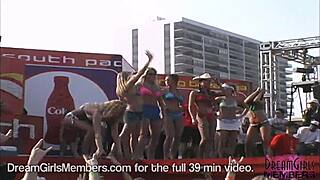 Dream girl flashes boobs and pussy in bikinis at texas beach party