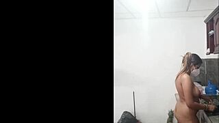 Cute And Sexy Woman Prepares Meal While Completely Naked In Kitchen