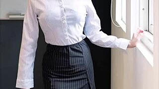 una 901 takes on the jerk off challenge in an office suit for part 1