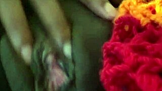 Ebony amateur squirts easily in solo homemade scene then uses dildo!