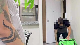 Delivery guy intensely fucks client and cums in her mouth.