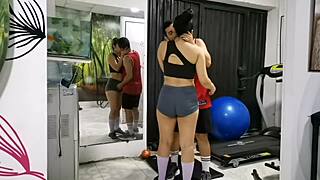 personal trainer covers mouth to silence moans in gym during rough doggystyle