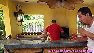 this petite teen anally riding senior's cock