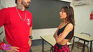 When I get home late, I meet a new teacher with a big cock for classroom pleasure