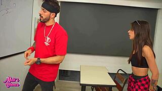 When I get home late, I meet a new teacher with a big cock for classroom pleasure