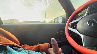 stranger girl catches public dick flash, shows boobs and helps jerk off