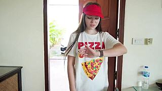 Fucked the pizza delivery girl hard in various positions for a good tip