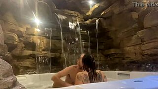 honeymoon couple enjoying motel wife riding big ass dick by pool