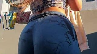 Cousin's big ass straining in tight leggings