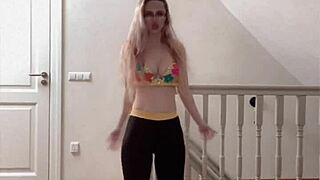 Hey, check out this celebrity belly dancer with huge belly shaking to music in glasses.