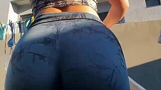 Cousin's big ass straining in tight leggings