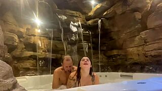 honeymoon couple enjoying motel wife riding big ass dick by pool