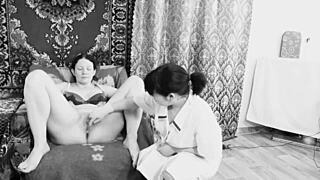 The camera in the doctors office is a lesbian medical checkup for mature milf with big boobs and juicy puffy butt anal home role play amateur fetish pawg voyeur old black and white cinema